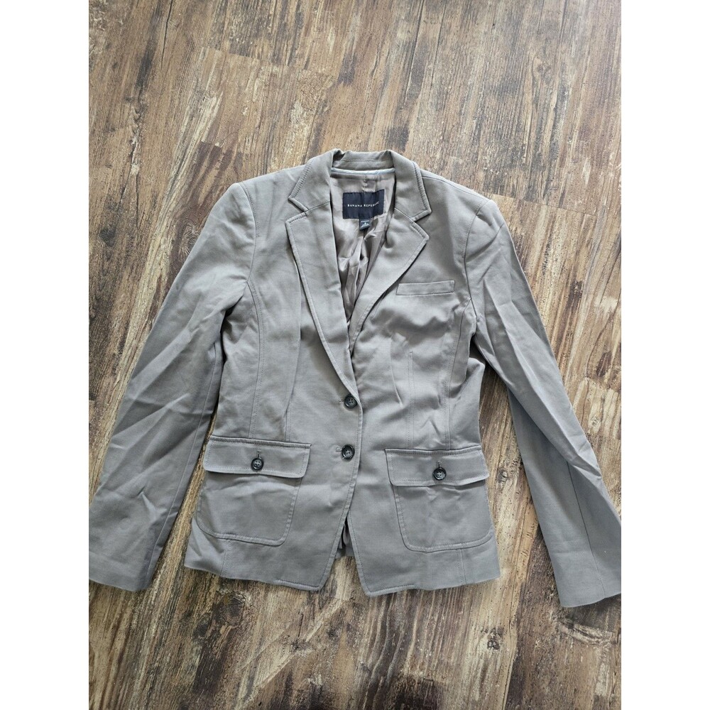 Banana Repiblic Sz 8 Light Gray Cotton Blend 2 Button Work Career Blazer